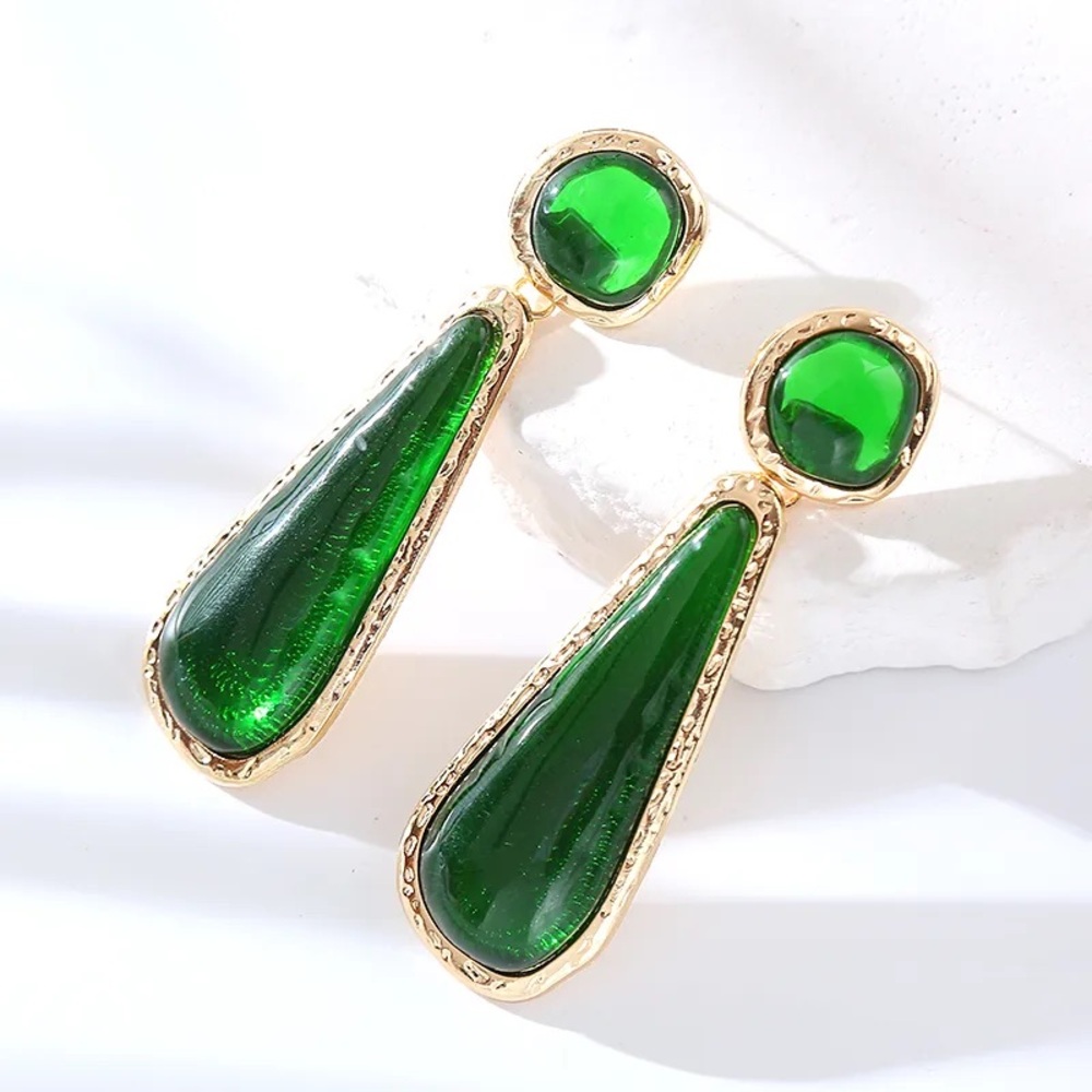 Emerald Green Gold Drop Earrings